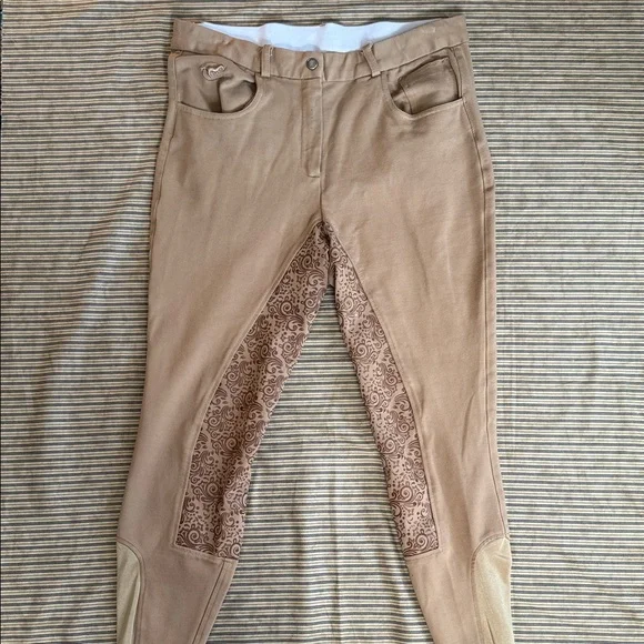 Piper by SmartPak Breeches Tan Paisley Silicone Grip Full Seat Riding Pants - Picture 6 of 16